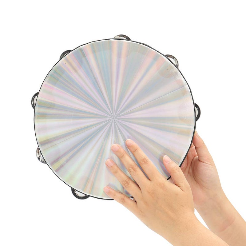 Musfunny Radiant Tambourine 10 inch for Adults 2-Row Jingles Bell Reflective Tambourines Hand Held Drum Musical Instrument for Kids Education KTV Party Church - 10 inch - Image 5